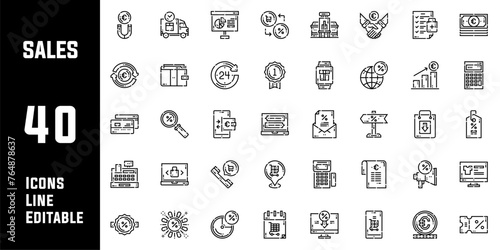 40 Sales Icons Set Pack Line Editable Vector Illustration