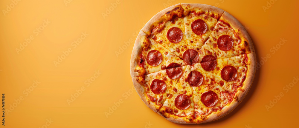 Pepperoni pizza on warm orange background. Pepperoni pizza on warm orange background.