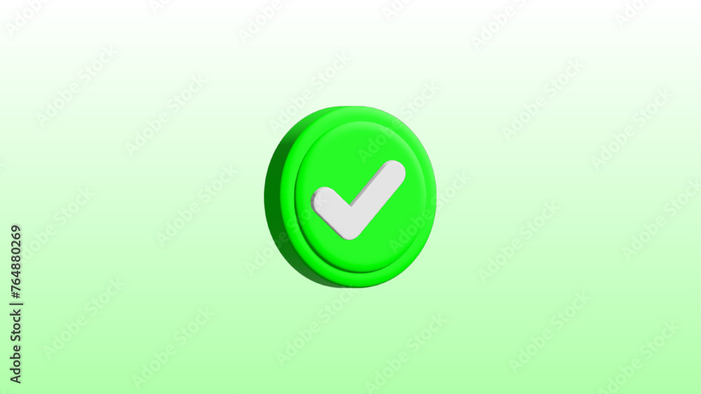 Green checkmark icon button or symbol on green background 3D Green checkmark icon button or symbol on green background 3D