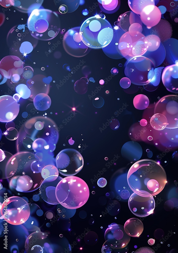 Ethereal dance of glowing bubbles: a mesmerizing spectacle of glowing balls amidst mysterious darkness.