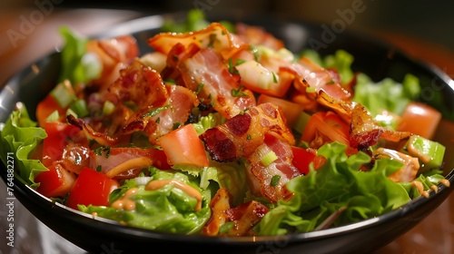 Savory BLT-Inspired Salad with Crisp Lettuce,Juicy Tomatoes,and Smoky Bacon Bits