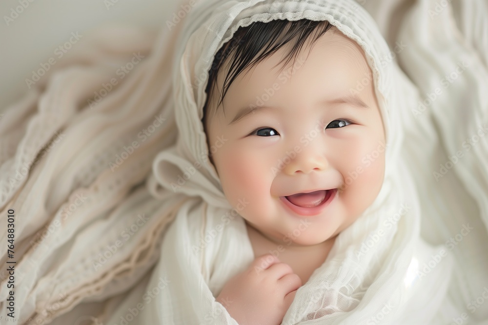 Baby smiling face portrait white background Baby smiling face portrait white background