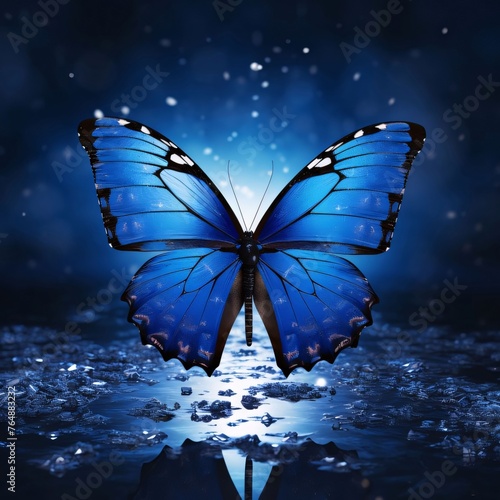 Blue butterfly on abstract background with bokeh effect. 3d render © Hawk