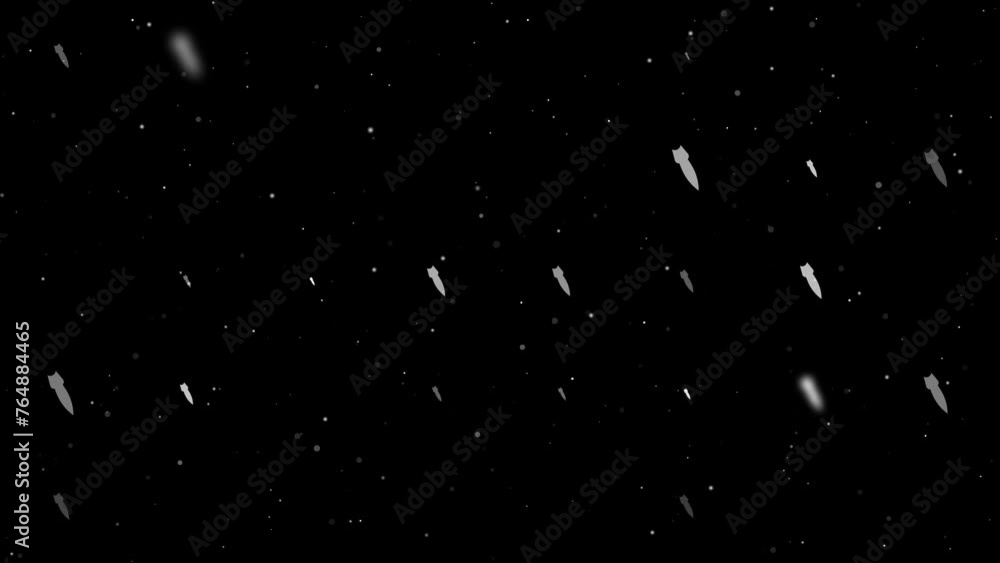 Template animation of evenly spaced falling rocket symbols of different ...