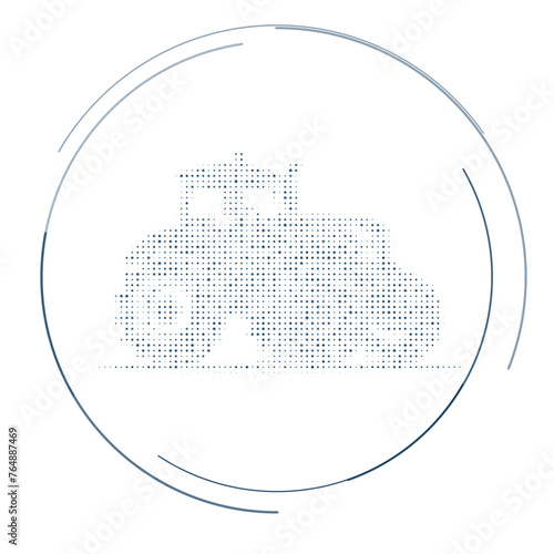 The tractor symbol filled with dark blue dots. Pointillism style. Vector illustration on white background