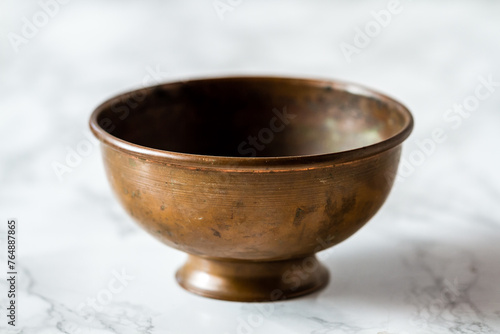 Authentic Handmade Turkish Copper Bowl with Smooth Surface on Marble