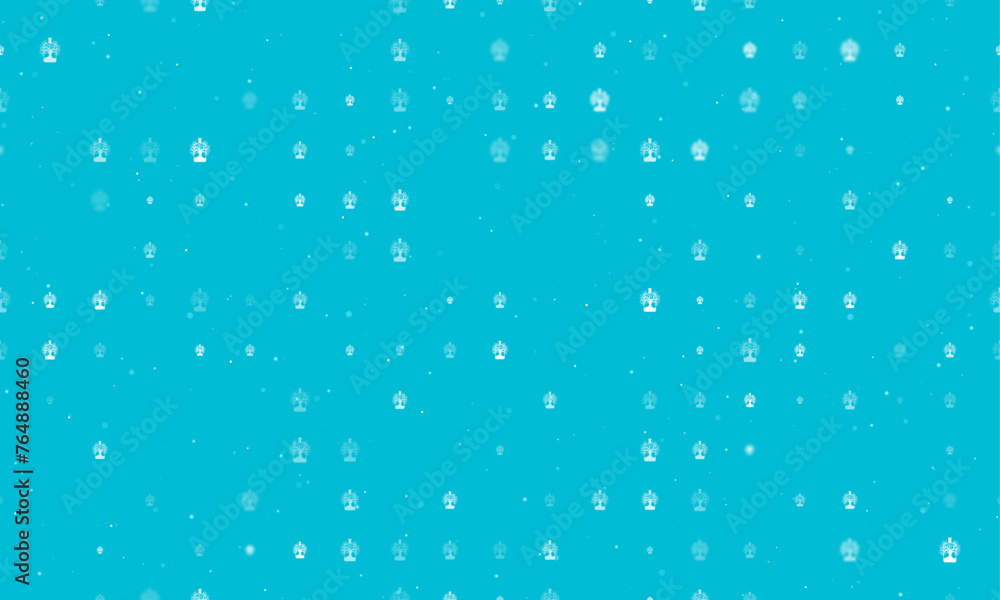 Seamless background pattern of evenly spaced white mystical tree in bottle symbols of different sizes and opacity. Vector illustration on cyan background with stars Seamless background pattern of evenly spaced white mystical tree in bottle symbols of different sizes and opacity. Vector illustration on cyan background with stars