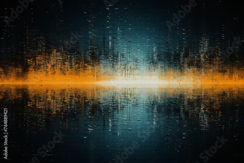 Black and orange abstract reflection dj background, in the style of pointillist seascapes