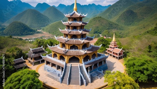 Beautiful architecture of Bat Nha Pagoda in Bao loc city, Lam Dong province, Vietnam. Travel and religion concept photo