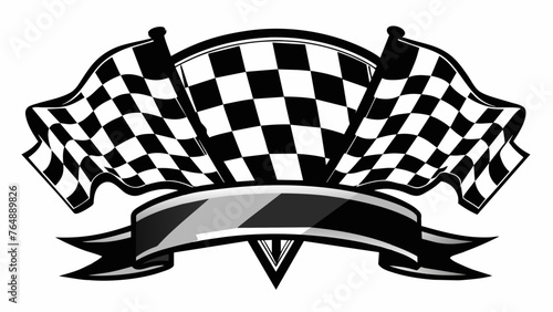 "Racing Flag Logo Banner Icon - Black and White - White Background"