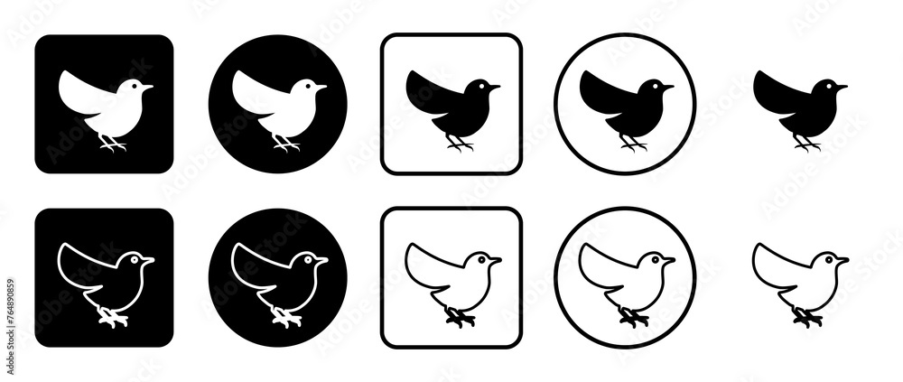 Icon set of bird symbol. Filled, outline, black and white icons set, flat style.  Vector illustration on white background