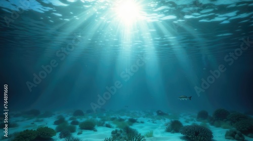 Ethereal Sunbeams Dancing on the Ocean Floor  A Serene Underwater Oasis