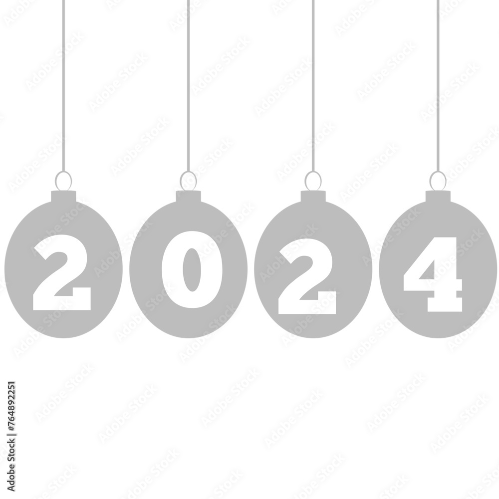 Happy New Year 2024. Hanging Grey Balloon On White Background. Illustration for the festive New Year 2024 Happy New Year 2024. Hanging Grey Balloon On White Background. Illustration for the festive New Year 2024
