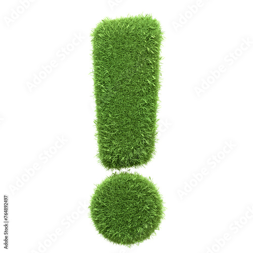 Canvas-taulu A punctuation exclamation mark symbol made of green grass isolated on a white background, representing excitement or importance in nature themes, isolated on white