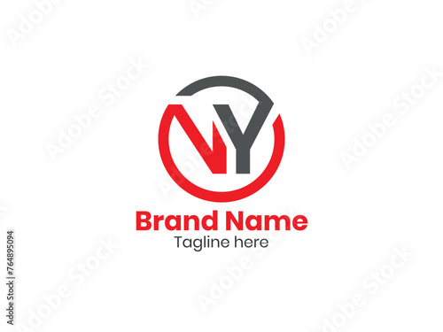 Creative NY logo. NY design. Red and Gray YN letter. YN letter logo design. Initial letter NY monogram logo. 