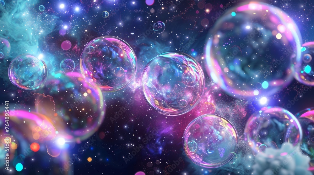 Cosmic bubbles floating in space with colorful lights Cosmic bubbles floating in space with colorful lights
