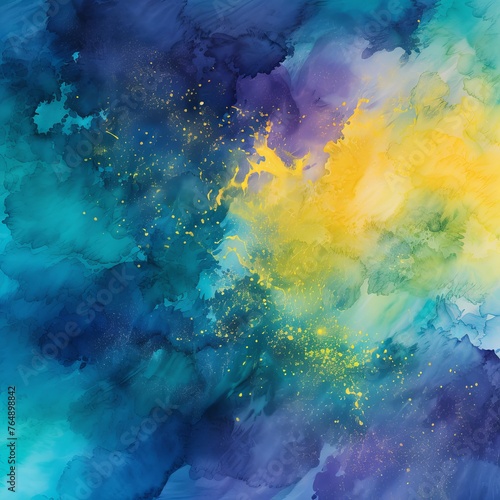 Blue and yellow watercolour splatter background, purple yellow © Lenhard