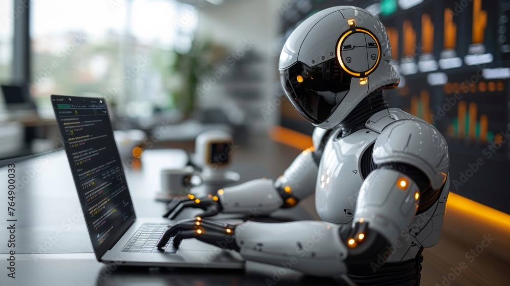 Naklejka premium The integration of AI in research ushers in a transformative era, where data analysis transcends human limitations, enabling profound discoveries and innovation.