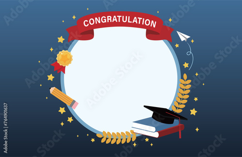 Graduation background.Graduation photo frame with college or high school cap.