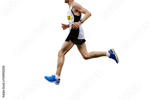 leading athlete runner running marathon race isolated on transparent background