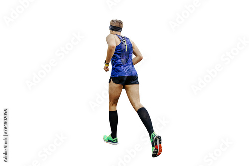 man runner in compression socks running marathon isolated on transparent background