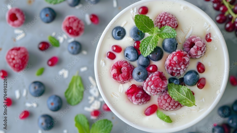Bowl of Yogurt With Berries and Mint Bowl of Yogurt With Berries and Mint
