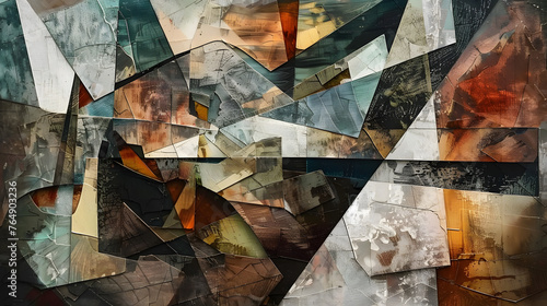 "Abstract Cubist Landscapes Fracture Realities Surreal Colorful Artistic Composition"