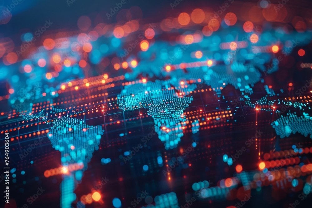 Highi Tech Network Graph Illustration showing the global transfer of information on a digital ...