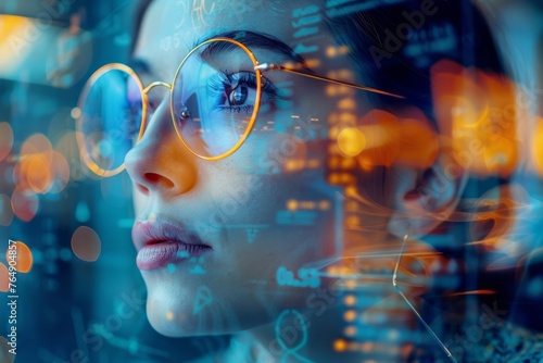 A woman s portrait in glasses showcases a creative and forward-thinking approach to software development.
