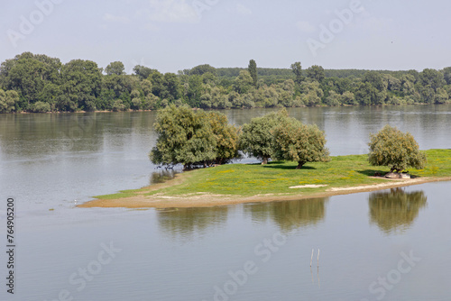 One Small Island at River Danube Serbia Summer Day