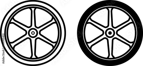 Mag Wheel icons. Black and White Vector Icons of Magnetic Vehicle Wheel. Car service concept