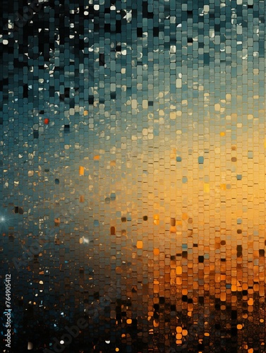 Brown and orange abstract reflection dj background, in the style of pointillist seascapes