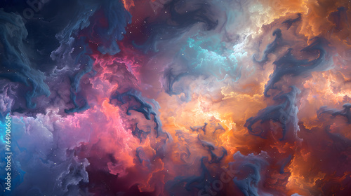 Ethereal Colorful Wisps Floating Abstract Background Art Painting.
