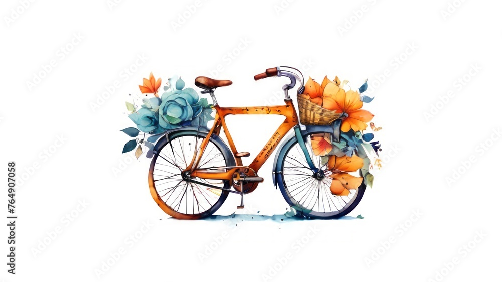 Flower-Filled Bicycle Design: Orange Minimal Background