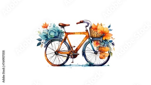 Flower-Filled Bicycle Design: Orange Minimal Background