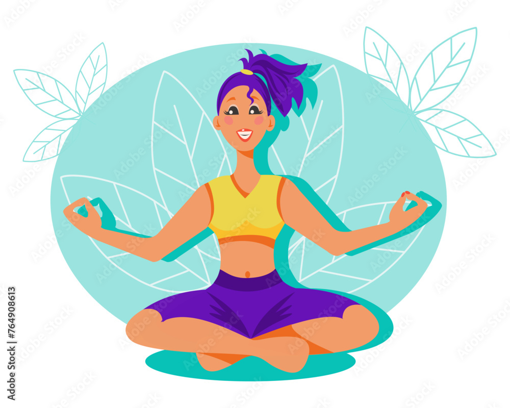  girl yoga in the lotus position flat illustration


 