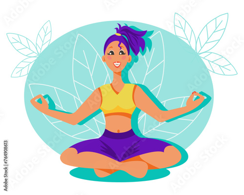  girl yoga in the lotus position flat illustration    
