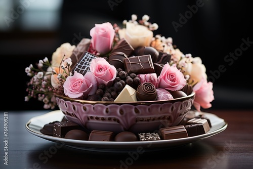Plan to place delicious chocolate arrangement with copy space, generative IA