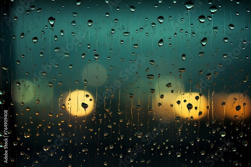 Brown rain drops on an old window screen with abstract background