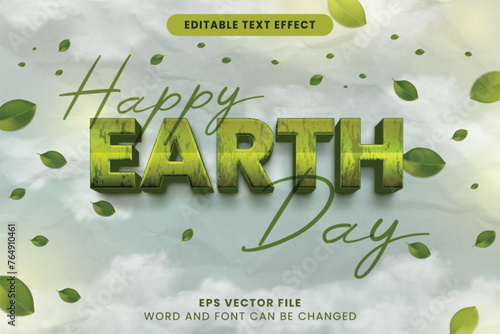 Happy earth day celebration vector text effect. Green nature text style