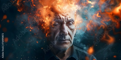 Abstract image of mature man representing brain functions memory loss and aging. Concept Brain Health  Cognitive Decline  Aging Process  Memory Loss  Abstract Concepts