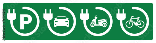 Electric charging point icons isolated on green background.	