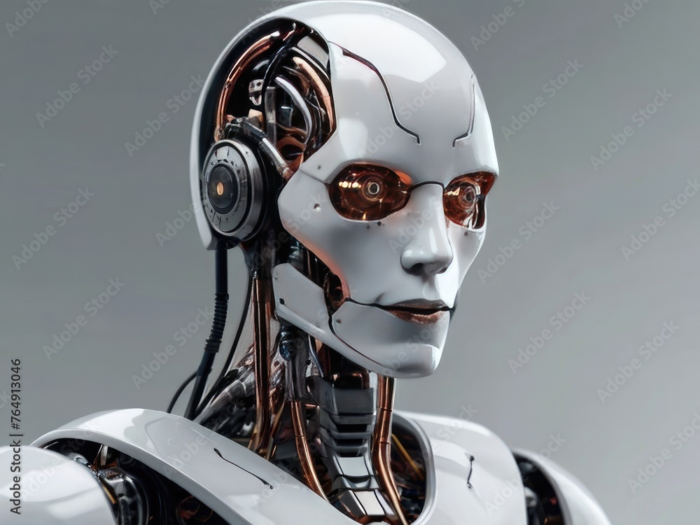 robot face, Artificial intelligence concept Bridging Creativity, Technology, and Artistry. robot face, Artificial intelligence concept Bridging Creativity, Technology, and Artistry.