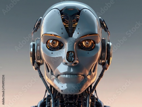  an illustration of a robot made by artificial intelligence in the advanced future facing straight forward