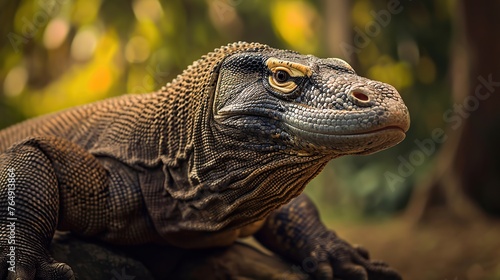 Close-up defocus view of Komodo dragon