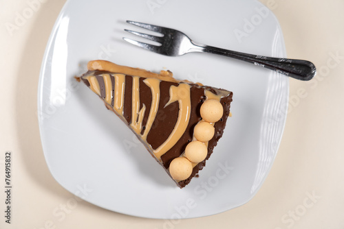 Piece of Salted Caramel Chocolate Cold Cake