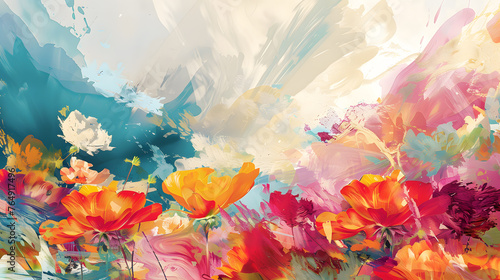 Colorful Blooms Bursting Forth in Abstract Vibrant Background Art