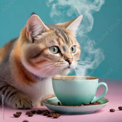 cat with cup of coffee