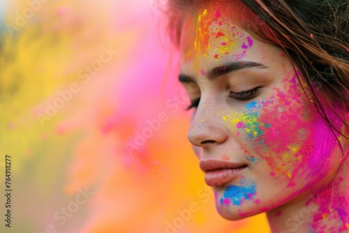 woman playing with colors on the occasion of holi