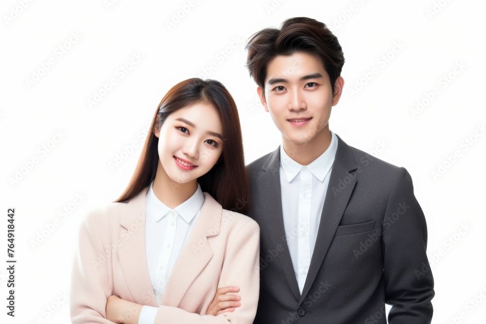professionalism as a group of businesspersons, dressed in formal suits, smiles confidently in front of a pristine white backdrop, radiating success and unity. professionalism as a group of businesspersons, dressed in formal suits, smiles confidently in front of a pristine white backdrop, radiating success and unity.